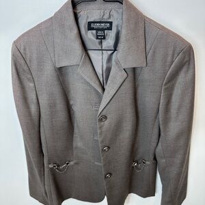 John Meyer Collection Vintage 90s Taupe Blazer Jacket Chain Detail Size 10 NWT